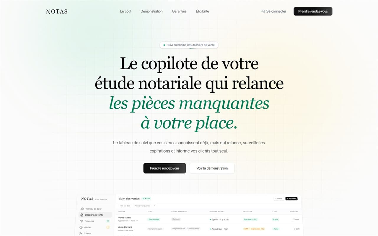 Aperçu du site Notas réalisé par Popsite